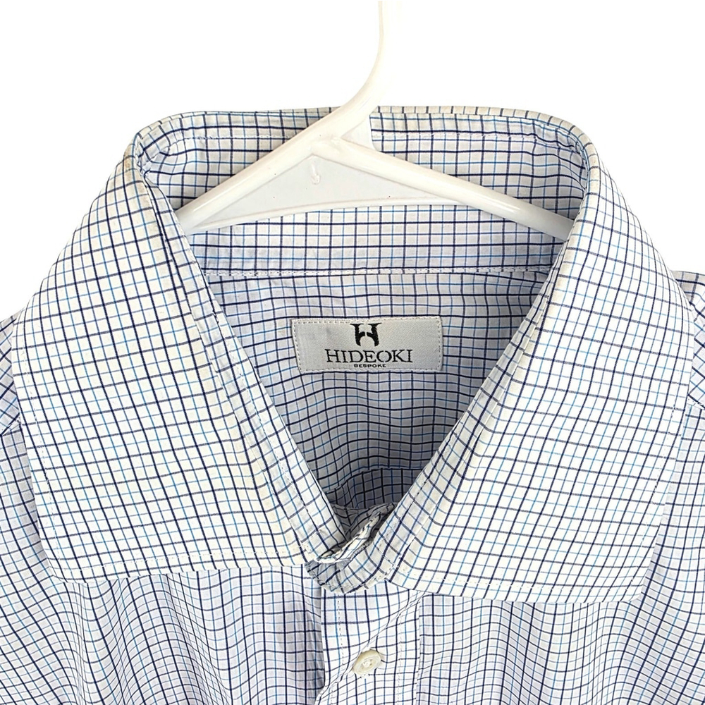 Quiet Luxury Hideoki Bespoke Blue Check Dress Shirt Mens Large Tailored - Picture 6 of 9